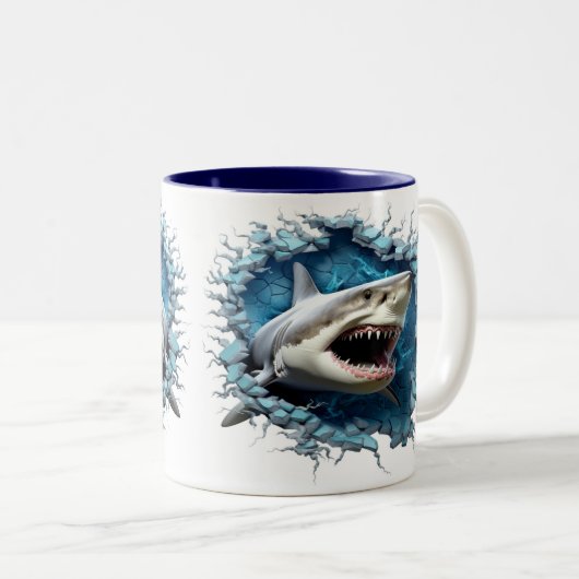 3D Grote Witte Haai Hot Cocoa Coffee Mok (Voorkant rechts)