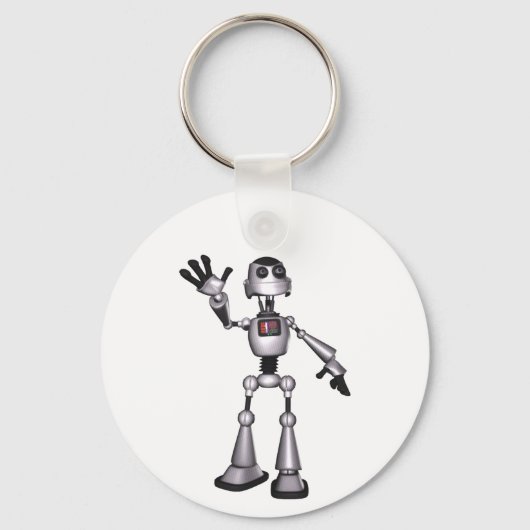3D Halftone Sci-Fi Robot Guy Waving Sleutelhanger (Voorkant)