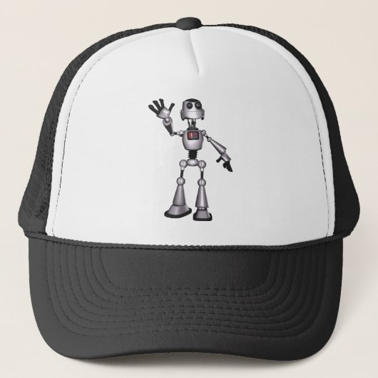 3D Halftone Sci-Fi Robot Guy Waving Trucker Pet (Voorkant)