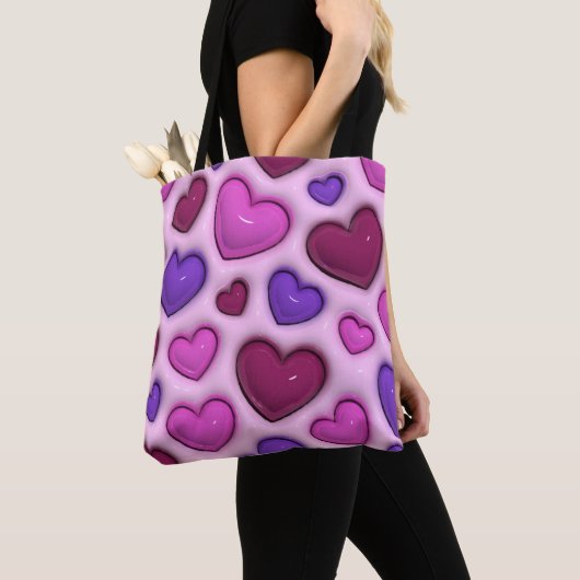 3D Heart Pattern - Pink Romantic Everyday Tote Bag (De près)
