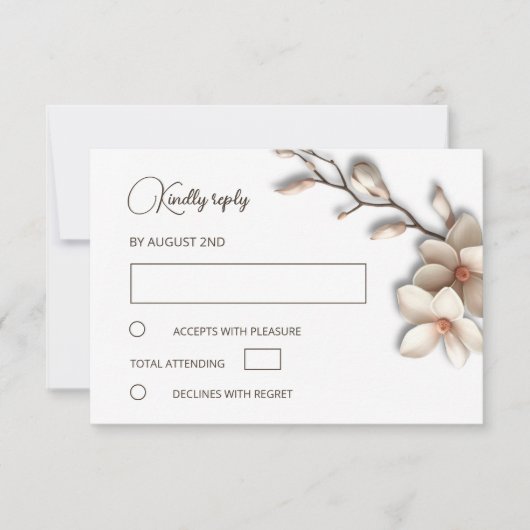 3D Ivory Magnolia Simple Wedding RSVP Kaartje (Voorkant)