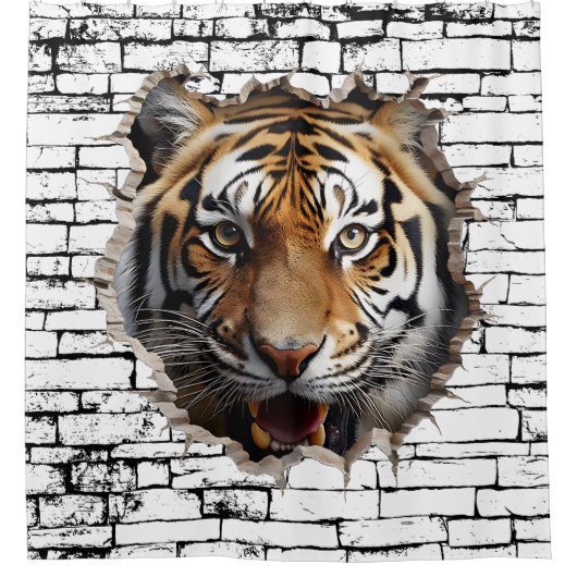 3D Jaguar Wall Break Art – Realistic Safari Douchegordijn (Voorkant)