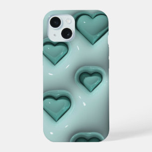 3D Jelly Pastel Blauwgroen Hart Esthetische Telefo iPhone 15 Hoesje
