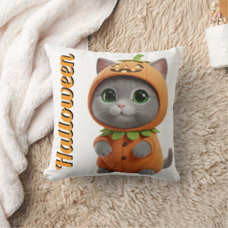 3D Kawaii Pumpkin Cat Halloween Throw Pillow Kussen