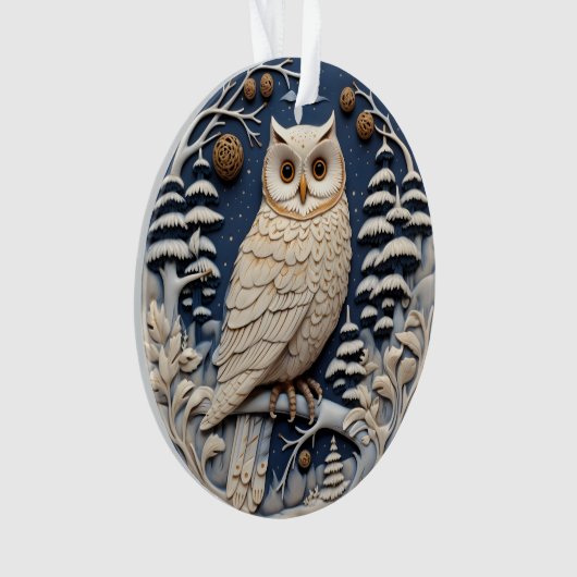 3D Kerst Schattige Witte Uil Dier Ornament (voorkant)