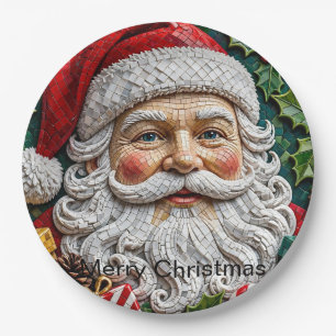 3D kerstman mozaïek kerstplaat Papieren Bordje