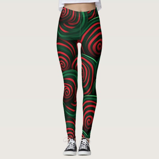 3D Kerstmis, Rood & Groen Leggings (Voorkant)