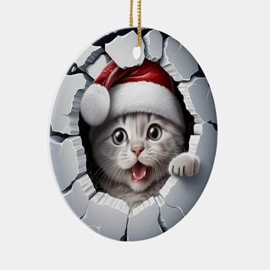 3D Kerstmiskitten Keramisch Ornament (Rechts)