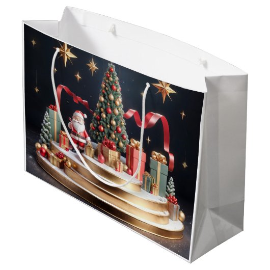 3D kerstpodium met kerstman en kerstboom Groot Cadeauzakje (Achterkant Gekanteld)