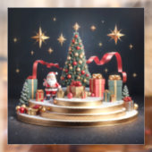 3D kerstpodium met kerstman en kerstboom Raamsticker (Vel 2)