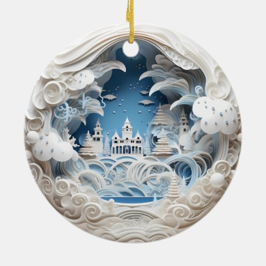 3D Kerstwinter Wonderland Keramisch Ornament (Achterkant)