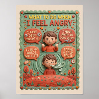 3D Klei Boze Kinderen Emotiebeheer Educatief Poster