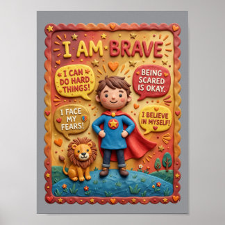 3D Klei Schattig Dappere Kind Leeuw Held Onderwijs Poster
