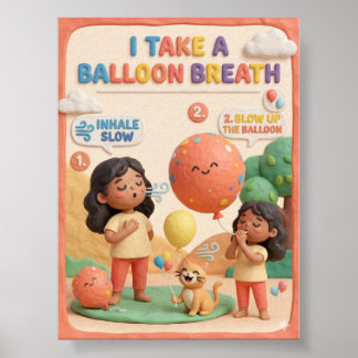 3D Klei Schattig Kind Ballon Ademhaling Educatief Poster