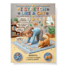 3D Klei Schattig Kind en Kat die zich Uitrekt Educ