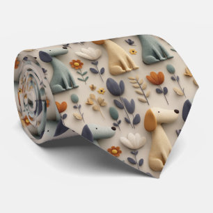 3D-klei stijl naadloos patroon met schattige honde Stropdas