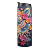 3D Kleurrijke Tiger & Bloemen Ontwerp Thermosbeker (Geroteerd rechts)