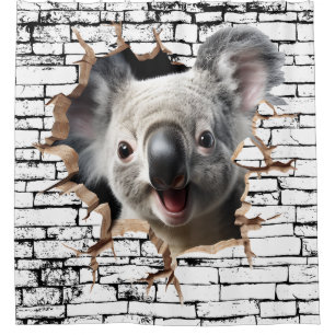 3D Koala Muurbreuk Kunst – Realistisch Safari Douchegordijn