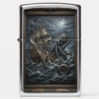 3D Kraken valt een schip aan Zippo-aansteker