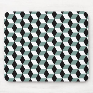 3D-kubuspatroon in zwart-wit Aqua Blue Muismat