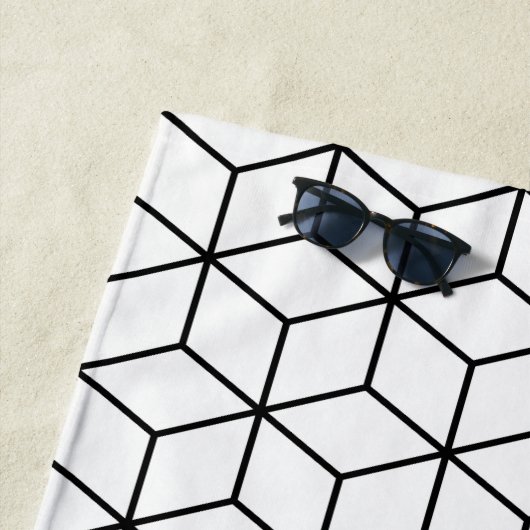 3D Kubussen Geometrische Zwarte Lijn op Wit RPT Pa Strandlaken (In situ)