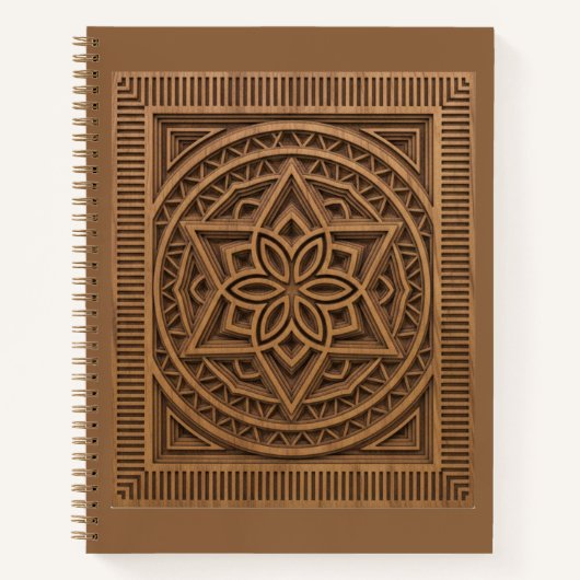 3D Layered Geometric Mandala Wood Carved Journal (Devant)