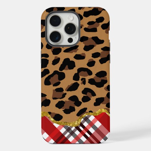 3D Leopard Print & Holiday Plaid iPhone Hoesje (Achterkant)