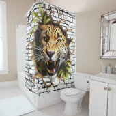 3D Leopard Wall Break Art – Realistic Safari Douchegordijn (In situ)