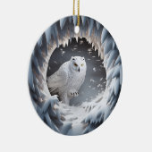3D Look Sneeuw Uil Vogelland Kerstvakantie Keramisch Ornament (Rechts)