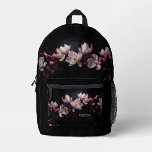 3D Magnolia Zwarte Achtergrond Bedrukte Rugzak
