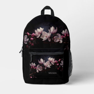 3D Magnolia Zwarte Achtergrond Bedrukte Rugzak