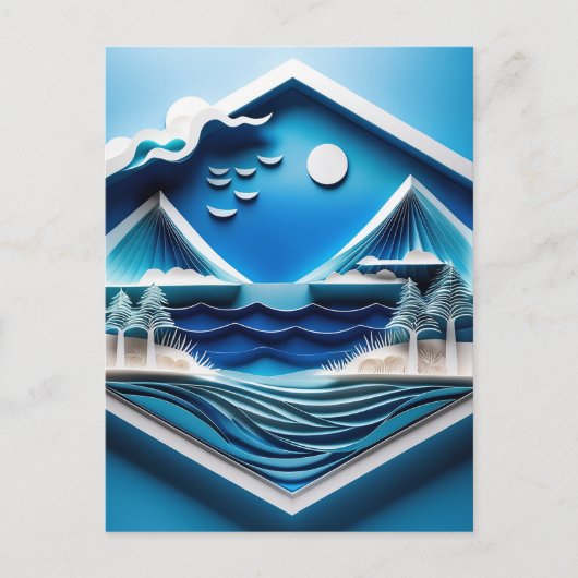 3D meerlagig oceaanlandschap gemaakt van Kirigam Briefkaart (Voorkant)