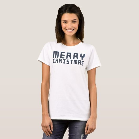 3D Merry Kerstblauw-tekstontwerp T-shirt (Voorkant volledig)