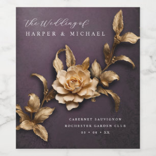 3D metallic bloemen gepersonaliseerde bruiloft Wijn Etiket