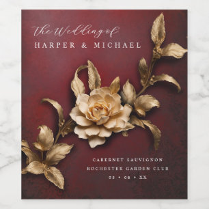3D metallic bloemen gepersonaliseerde bruiloft Wijn Etiket