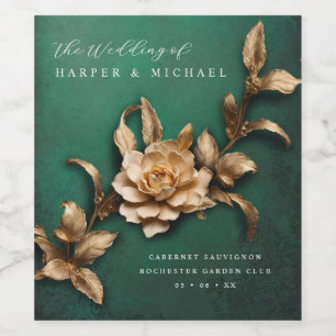 3D metallic bloemen gepersonaliseerde bruiloft Wijn Etiket
