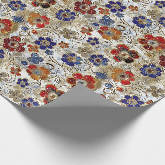 3D Metallic Bloemen met Gouden en Vette Kleuren Cadeaupapier (Hoek)