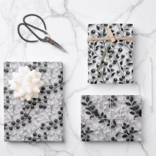 3D Mistletoe Patroon met Bladcontouren Inpakpapier Vel