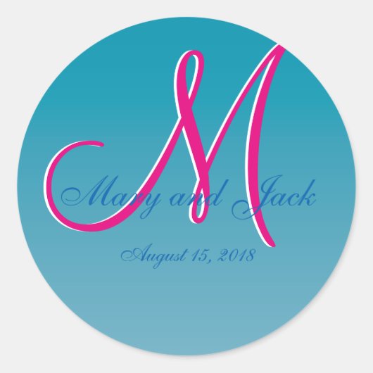 3d Monogram Blauw Water Ronde Sticker (Voorkant)