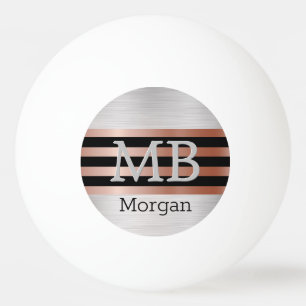 3D-monogram/naam Bk/roze gouden strepen op zilver Pingpongballen