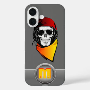 3D Monogram Red Helmet Rebel Skull iPhone 16 Hoesje