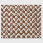 3D Mutsje Gebruine Kerstkoek & Hulst Patroon Cadeaupapier (Vlak)