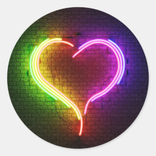 3D Neon Heart Ronde Sticker