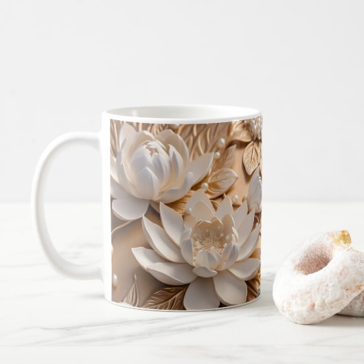 3D-ogend bedrukt Tan Water Lilly Koffiemok (Met donut)