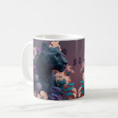 3D-ogend bedrukte zwarte panter en bloemen Koffiemok (Voorkant links)