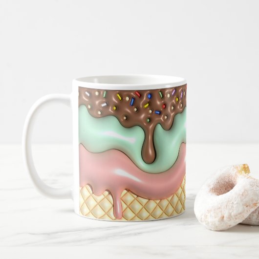 3D-ogend gedrukt druipijs Koffiemok (Met donut)