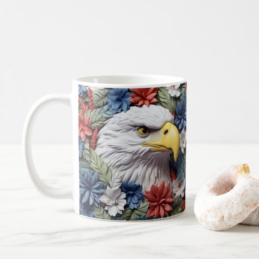 3D Ogend Gedrukt Patriottische Adelaar Koffiemok (Met donut)