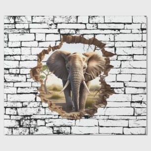 3D Olifant Muurbreuk Kunst – Realistisch Safari (2 Cadeaupapier