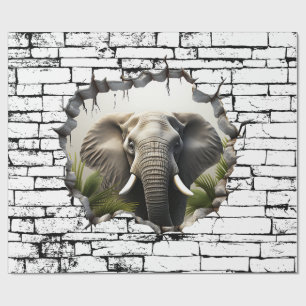 3D Olifant Muurbreuk Kunst – Realistische Safari Cadeaupapier
