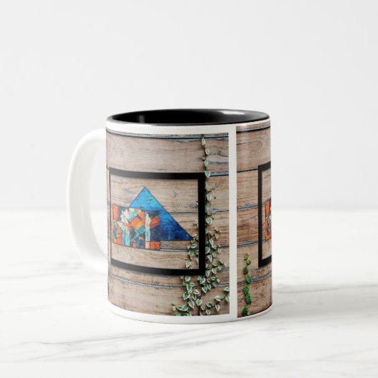 3D-ontwerp Abstracte canvasschilderij Tweekleurige Koffiemok (Voorkant links)